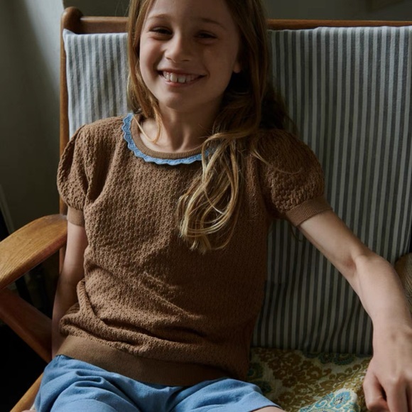 FUB Pointelle Organic Cotton T-Shirt Brown 8Y - Picture 2 of 7